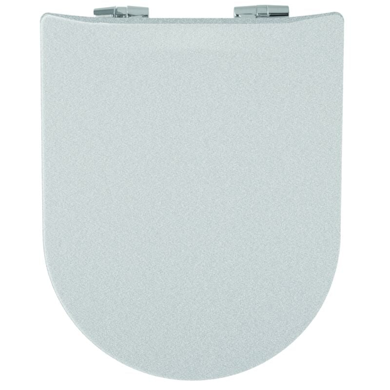 Abattant wc Wood Slim Argent Métal Brillant, descente assistée et déclipsable Olfa