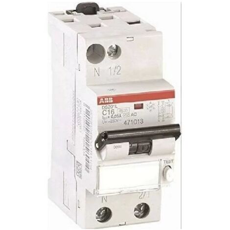 Disjoncteur différentiel 16A 1P+N courbe C 6KA protection 30mA type AC bornes vis DS201L ABB 471013