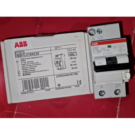ABB  C 16A 30mA-AC  1P+N 4,5kA  DISJONCTEUR DIFFERENTIEL