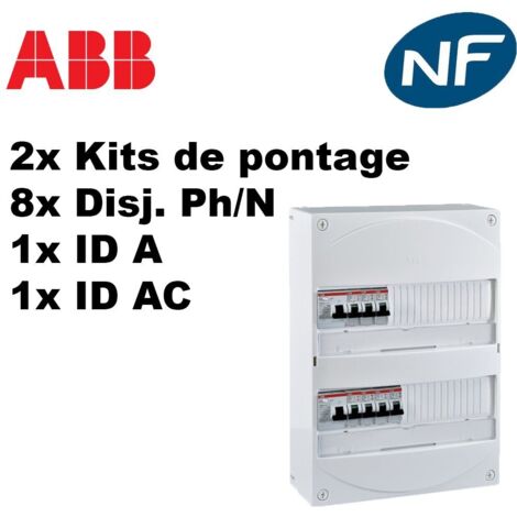 ABB – Coffret électrique pré-équipé 3kA – Tableau 2 rangées avec 1 disjoncteur 63A type AC et 1 disjoncteur 40A type A – 9 disjoncteurs inclus - ID 40 A