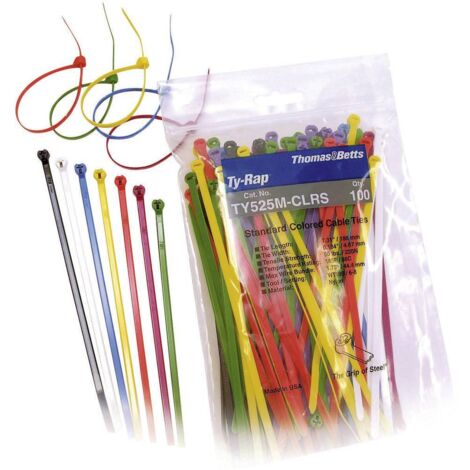 ABB – Colliers Tyrap multicouleurs 100 pcs – Nylon 66 résistant aux UV – Longueur 185,67 mm – Non desserrable pour fixation sécurisée