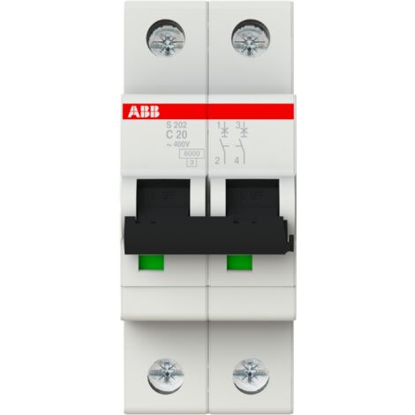 ABB – Disjoncteur S200 2P C 20A 6kA – Protection contre surcharges et courts-circuits – Tension 400V AC – Montage rail DIN - ABB2CDS252001R0204