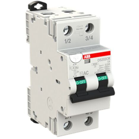 Abb Fehlerstrom und Leitungsschutzschalter 2 Pole 6A 30mA AC Typ 6kA 2 Module DS202CRC6AC30