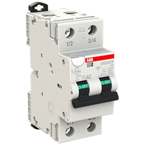 Abb Fehlerstrom und Leitungsschutzschalter 2-polig 25A 30mA AC Typ 6kA 2 Module DS202CRC25AC30