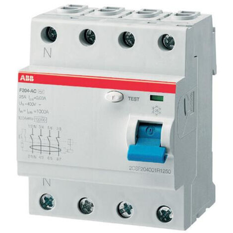 ABB – Interrupteur différentiel tétrapolaire 25A 30mA Type AC – Protection circuits électriques – Raccordement à vis – 442041 - 2CSF204023R1250
