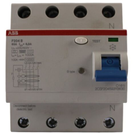 ABB Stotz S&J FI-Schutzschalter TypB 4P 63A,300mA,3kA,4TE F204B-63/0,3-4TE (2CSF204568R3630)