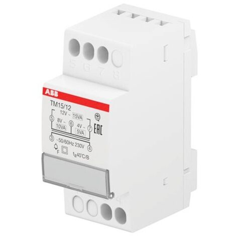 ABB – Transformateur de tension pour sonnettes 4-8-12V 15VA – Tension primaire 230Vac – Courant de sortie 3,75A – Installation facile - TM1512