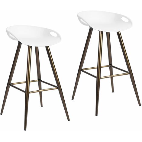 ABB1 2 pièces -Tabouret de bar à hauteur fixe en acrylique , siège PP pied de tube en métal 45 * 48 * 82cm BLANC + BRONZE