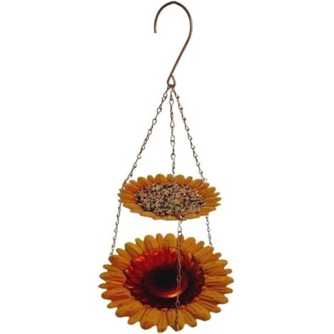 Abbeveratoio da esterno per abbeveratoio da bagno per uccelli in ferro, stile girasole, per giardino, patio, cortile, attrazione della fauna selvatica (2)