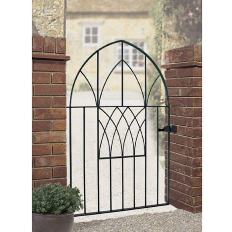 CANNOCK GATES Abbey Modern Low Arch Bow Top Single Gate - Solid Steel - Fits Gap of 914 mm x 1340 mm High - Electro Galv./Black Powder Coated