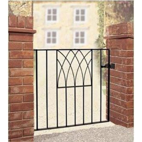 CANNOCK GATES Abbey Modern Low Flat Top Single Gate - Solid Steel - Fits Gap of 838 mm x 812 mm High - Electro Galvanised/Black Powder Coated