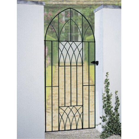 Abbey Modern Tall Arch Bow Top Single Gate - Solid Steel - Fits Gap of 914 mm x 1950 mm High - Electro Galv./Black Powder Coated