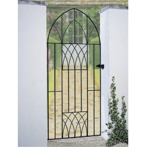 CANNOCK GATES Abbey Modern Tall Arch Bow Top Single Gate - Solid Steel - Fits Gap of 991 mm x 1988 mm High - Electro Galv./Black Powder Coated