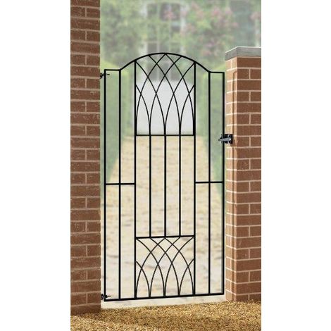 CANNOCK GATES Abbey Modern Verona Tall Bow Top Single Gate - Solid Steel - Fits Gap of 880 mm x 1798 mm High - Electro Galv./Black Powder Coated