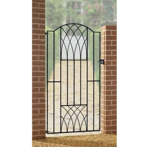 Abbey Modern Verona Tall Bow Top Single Gate - Solid Steel - Fits Gap of 955 mm x 1798 mm High - Electro Galv./Black Powder Coated