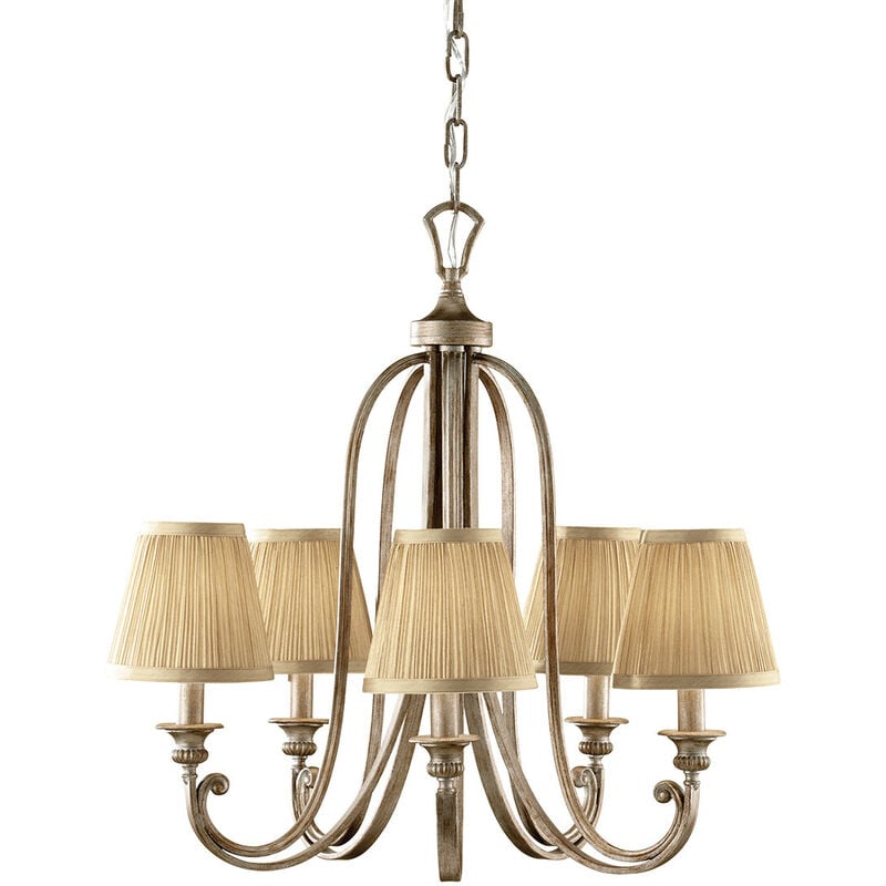 Abbey - 5 Light Multi Arm Chandelier Silver Sand Finish, E14 - Elstead