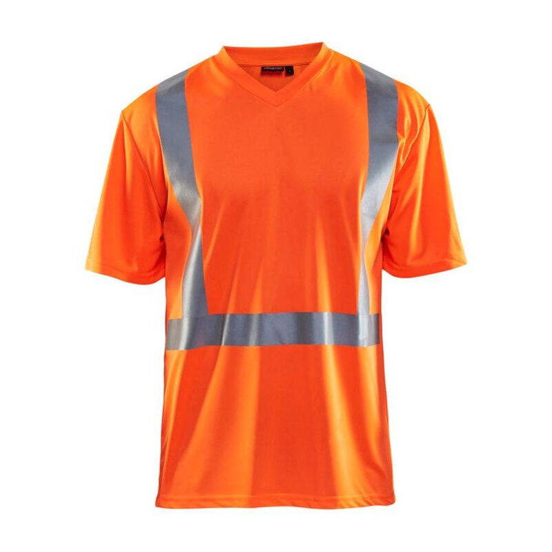 Image of T-shirt Blaklader scollo a V alta visibilità anti-uv e antiodore Arancione 4XL - Arancione