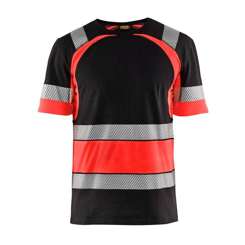 Image of T-shirt da lavoro Blaklader 100% cotone ad alta visibilità Nero / Rosso fluorescente m - Nero / Rosso fluorescente