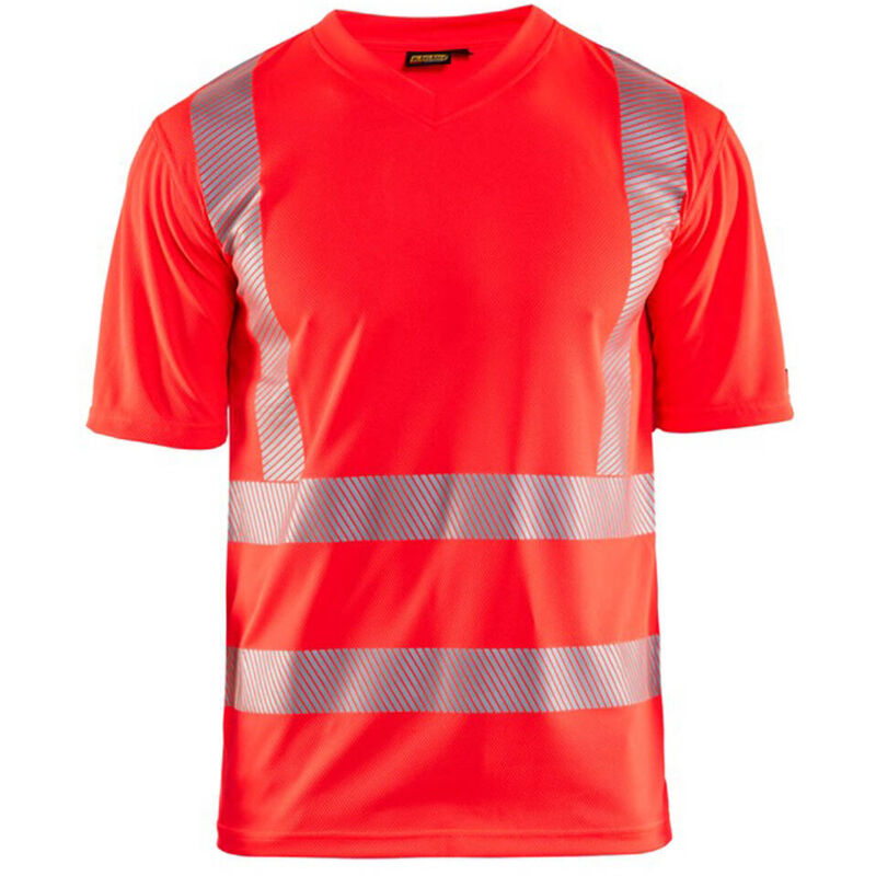Image of T-shirt Blaklader alta visibilità scollo a V 100% poliestere antiodore Rosso fluorescente XXXL - Rosso fluorescente