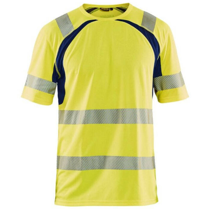 Maglietta da lavoro antiradiazioni UV ad alta visibilità 3397 - Giallo fluorescente/Navy XXXL