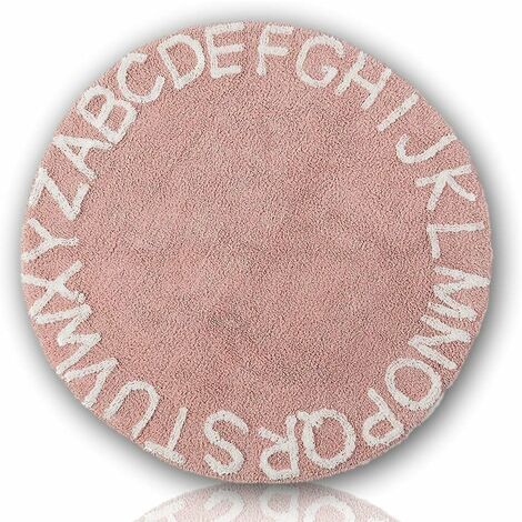 ABC Kids Rug Alphabet Tapis éducatifs pour bébés tout-petits – Tapis de jeu et de couchage pour bébé, tapis alphabet tissé à la main pour décoration d'intérieur Tente tipi (rond, 32", rose blanc) 32 pouces rose