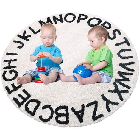 ABC Kids Rug Alphabet Tapis éducatifs pour les tout-petits - Tapis de jeu et de couchage en peluche pour bébé, tapis alphabet tissé à la main pour la décoration de la maison Tipi Tente (rond, 32", rose blanc) - 32 pouces blanc