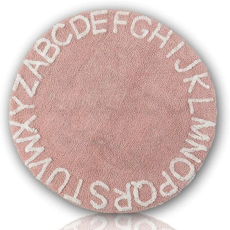 ABC Kids Rug Alphabet Tapis éducatifs pour les tout-petits - Tapis de jeu et de couchage pour bébé, tapis alphabet tissé à la main pour la décoration de la maison tipi tente (rond, 32 ", rose blanc) 24 pouces rose
