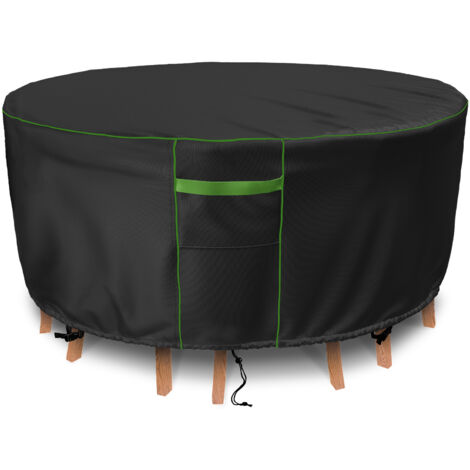 Abdeckhaube für runden Gartentisch 110in, Wasserdicht & Winddicht, Gartenmöbel Schutzhülle mit grünem Rand