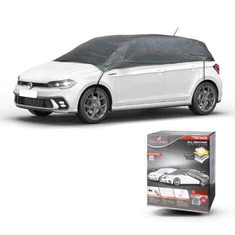 WALSER Abdeckplane Auto All Weather Basic, Autoplane Halbgarage Größe M, Autoabdeckung grau