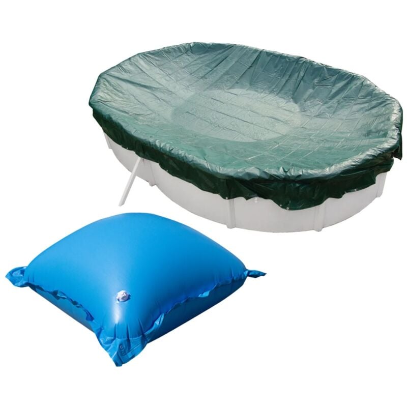 Evolution - Bâche de couverture avec 11 coussins d'air Ovale 540x350cm Vert Piscine Hivernage