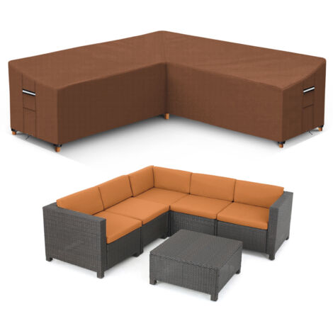 Abdeckung für V-förmiges Ecksofa, Wasserdicht, Gartenmöbel Schutzhülle für L-förmige Couch, Braun
