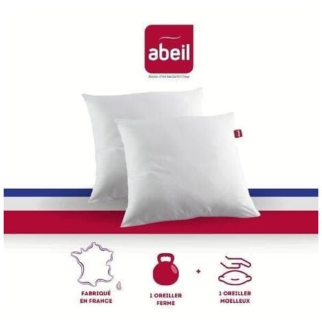 LES TENDANCES ABEIL Lot de 2 Oreillers DOUBLE CONFORT 100% Coton 60x60cm