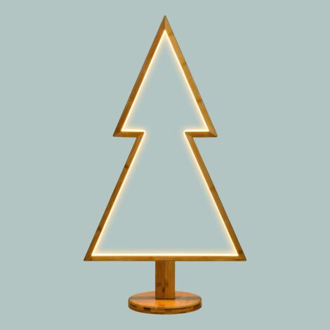 Abete triangolare luminoso con led bianco caldo e base in legno decorazione natalizia -Piccolo