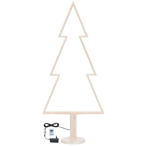 Abete triangolare luminoso con led multicolor e base in legno decorazione natalizia -90 cm