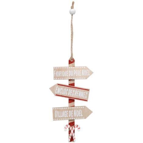 Abeto de madera decoración panel rojo blanco 14cm - Atmosphera créateur d'intérieur