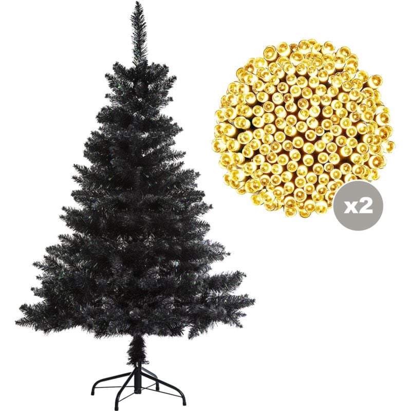 

Wellhome - Abeto de Navidad floreciente negro 210 cm+ 2 guirnaldas 48 LED para uso exterior, luz blanca luz cálida, con temporizador, encendido
