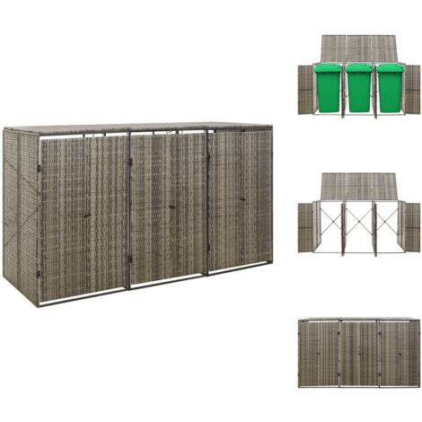 Abfallbehälter-Verkleidungen - Living Mülltonnenbox für 3 Tonnen Grau 207x80x117 cm Poly Rattan