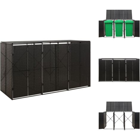 Abfallbehälter-Verkleidungen - Living Mülltonnenbox für 3 Tonnen Schwarz 207x80x117 cm Poly Rattan
