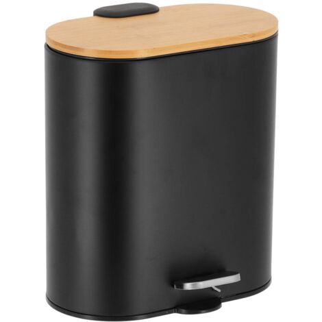 Abfalleimer metall oval 5 l fallbremse bambusdeckel - schwarz - Tendance