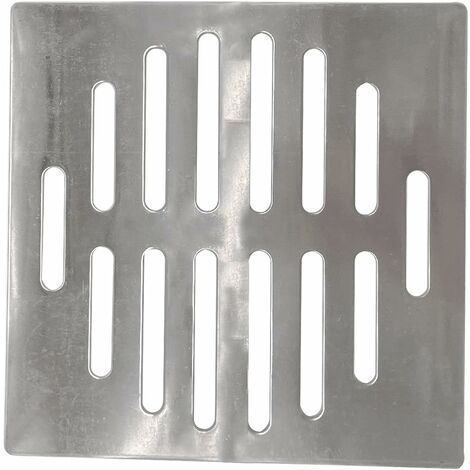 Abflussabdeckung aus Edelstahl, quadratisch, 15 cm, 14 Löcher, silberfarben