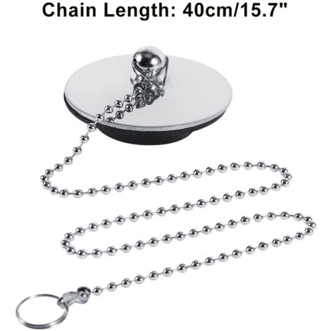 Abflussstopfen für Waschbecken, Dusche und Badewanne, aus gedehntem Metall mit Kette und Gummischeibe – Original Schwarz, Chromdetails, Maße 4,2 cm, Kette 40 cm
