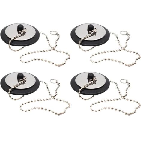 Abflussstopfen mit Kette, Gummi-Ablaufabdeckung, Badezimmer-Waschbeckenzubehör mit Kette, 4 Gummi-Ablaufstopfen mit Kette, für Waschbecken, Badewannen, Duschen, Badezimmer, Küchen (Schwarz)