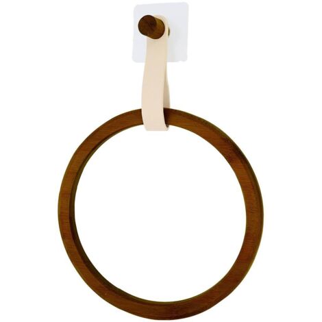Abgerundeter handtuchhalter aus bambus + kunstlederriemen auf sticker - beige akazie - Tendance