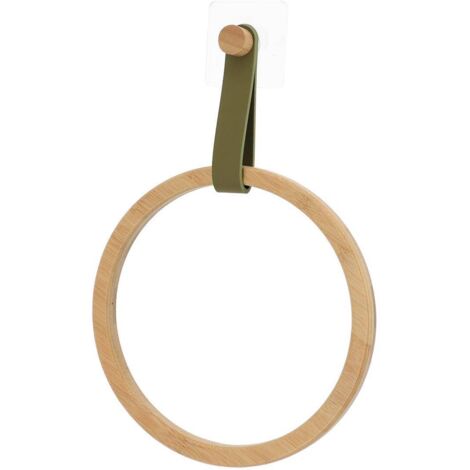 Abgerundeter handtuchhalter aus bambus + kunstlederriemen auf sticker - khaki bambus - Tendance