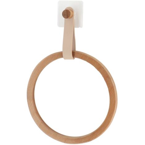 Abgerundeter handtuchhalter aus bambus + lanyard aus kunstleder auf sticker - beige bambus - Tendance