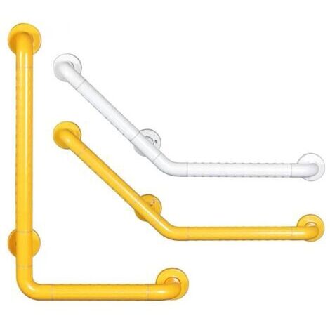Abgewinkelter Haltegriff, 135°, aus weiß epoxidbeschichtetem Edelstahl 304 – Abmessungen 450 x 450 mm – Maximale Belastung 200 kg – Verdeckte Befestigung – 45 cm x 45 cm