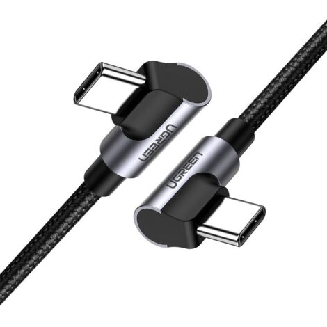 Abgewinkeltes Kabel mit seitlichem USB-C auf USB-C Quick Charge Stecker 1m - grau