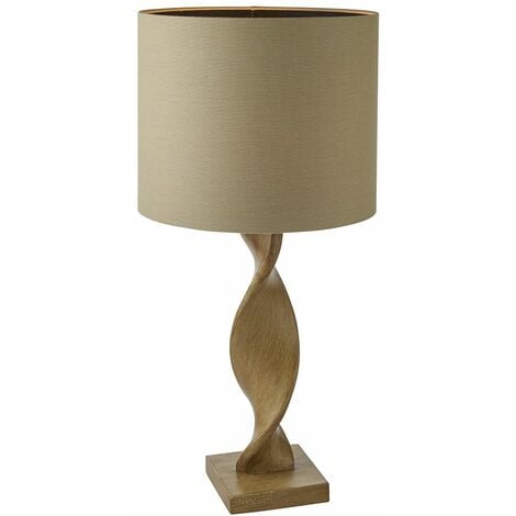 FIRST CHOICE LIGHTING Abia - Oak Resin Natural Table Lamp With Linen Shade