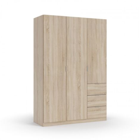 Abitare – Armoire 135x52x200 cm chêne canadien avec 3 portes et 3 tiroirs – Charnières métalliques pour durabilité – Étagères réglables - 135x52x200h