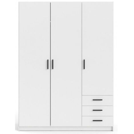 Abitare – Armoire 147x200 cm blanc mat – 3 portes battantes – 3 tiroirs – Panneaux de particules de mélamine – Charge max tiroirs 5 kg